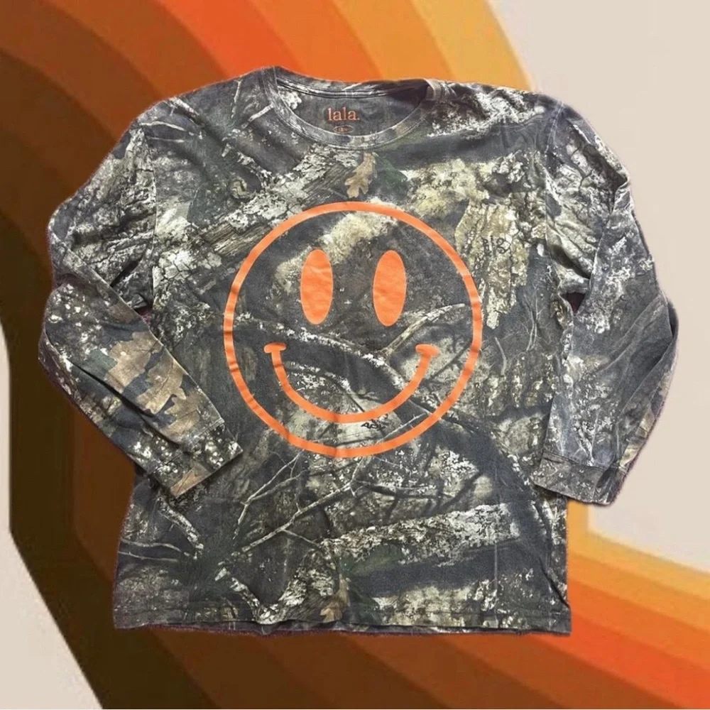 Dressed in LALA Camouflage Long Sleeve Tee with Orange Smiley (S/M) - Picture 2 of 3